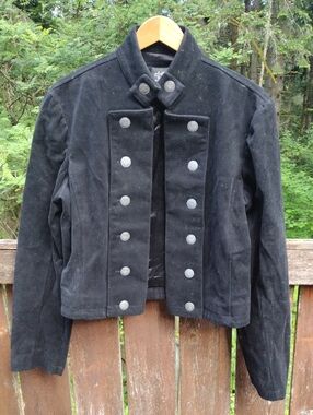 Shrine,SizeL,Black  Woman's Jean /Suede Like Jacket with Button Front